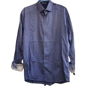 ENVY COUTURE Men's Button-up Gray with Yellow Paisley Contrast Cuffs Size 4XL